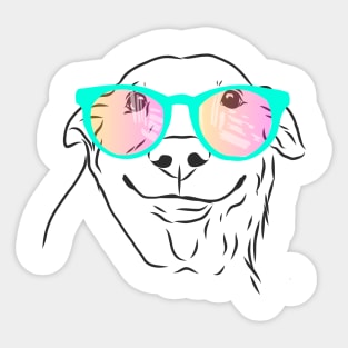 happy smiling dog with rainbow glasses Sticker